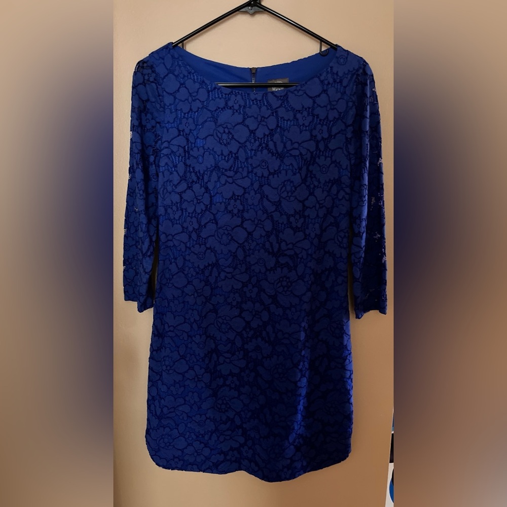 Vince Camuto Royal Blue Lace Long Sleeve Dress